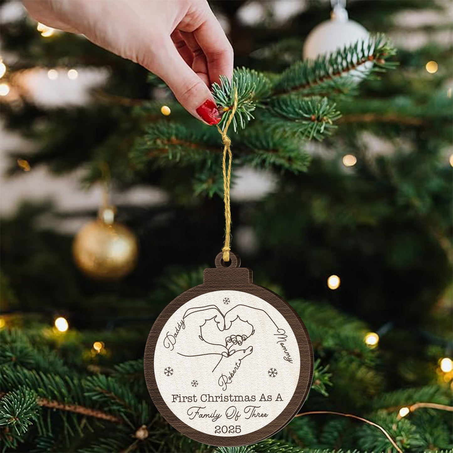 First Christmas As A Family Of Three Four Five Six Christmas 2025 - Personalized Wooden Ornament