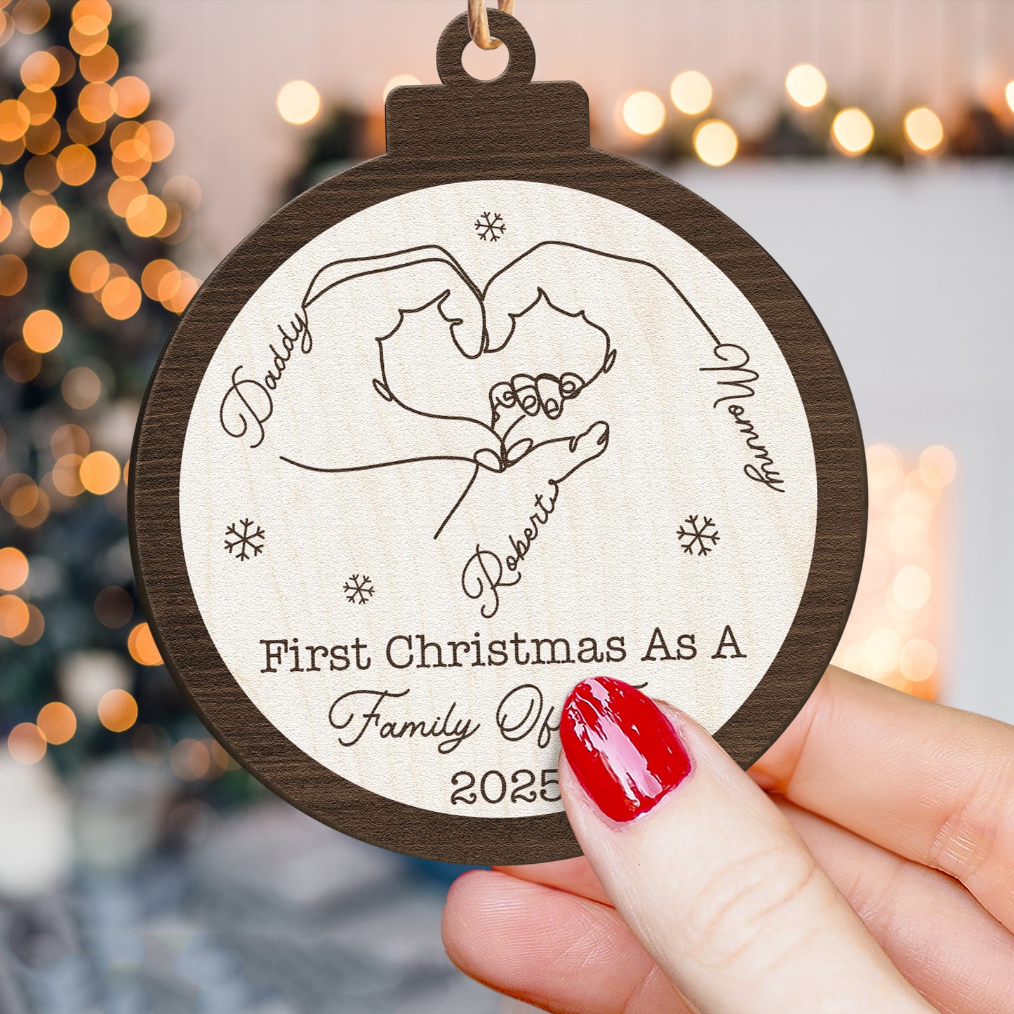 First Christmas As A Family Of Three Four Five Six Christmas 2025 - Personalized Wooden Ornament