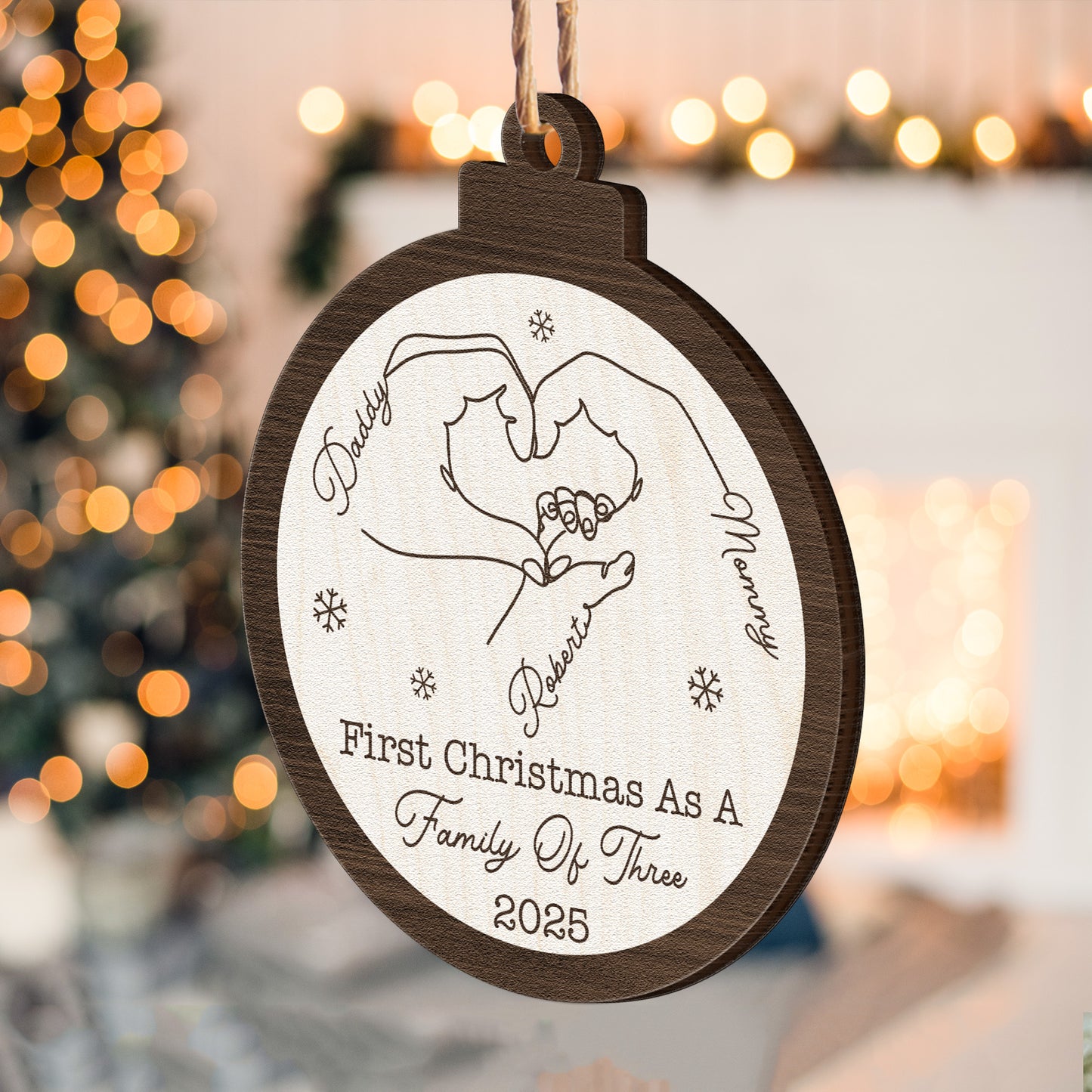 First Christmas As A Family Of Three Four Five Six Christmas 2025 - Personalized Wooden Ornament