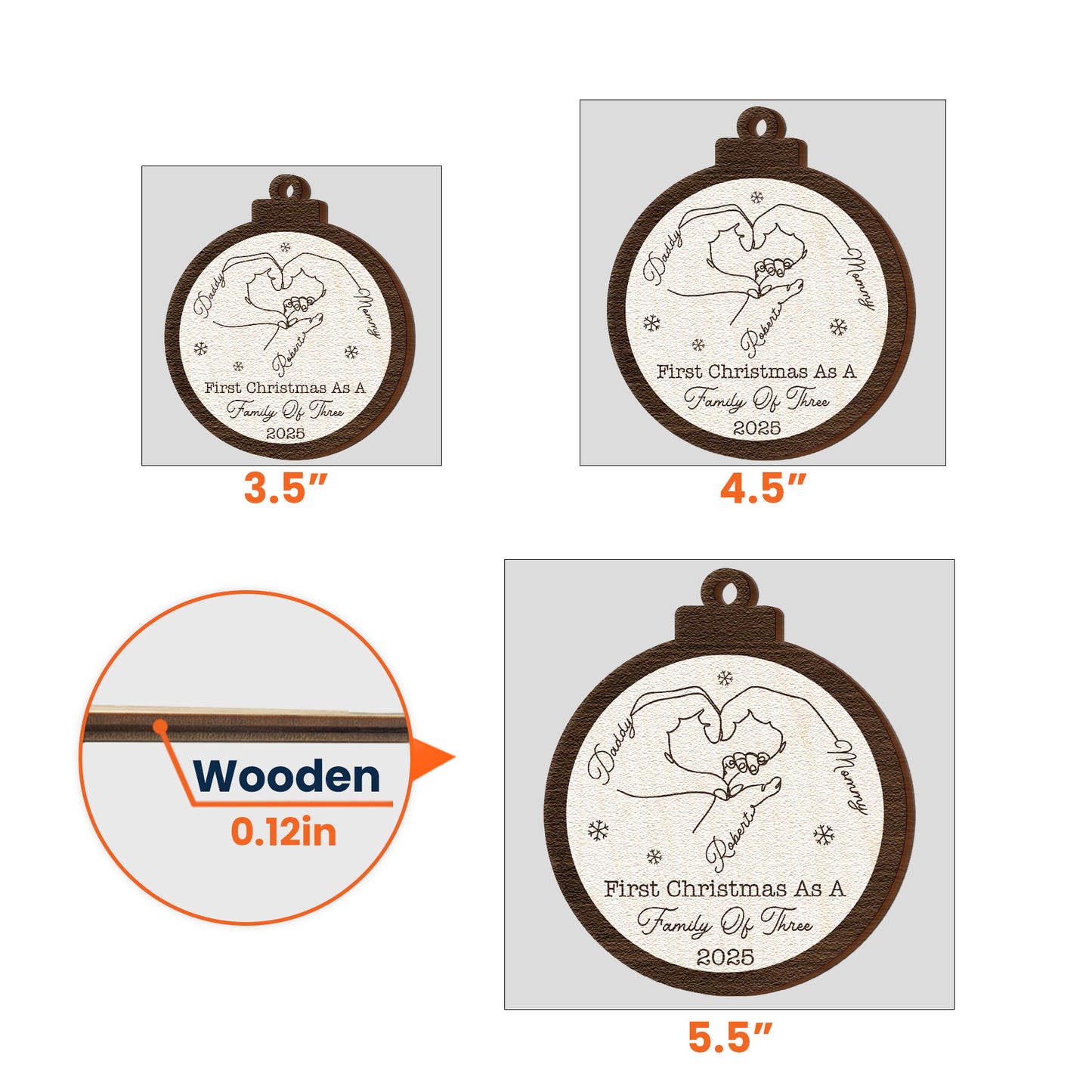 First Christmas As A Family Of Three Four Five Six Christmas 2025 - Personalized Wooden Ornament
