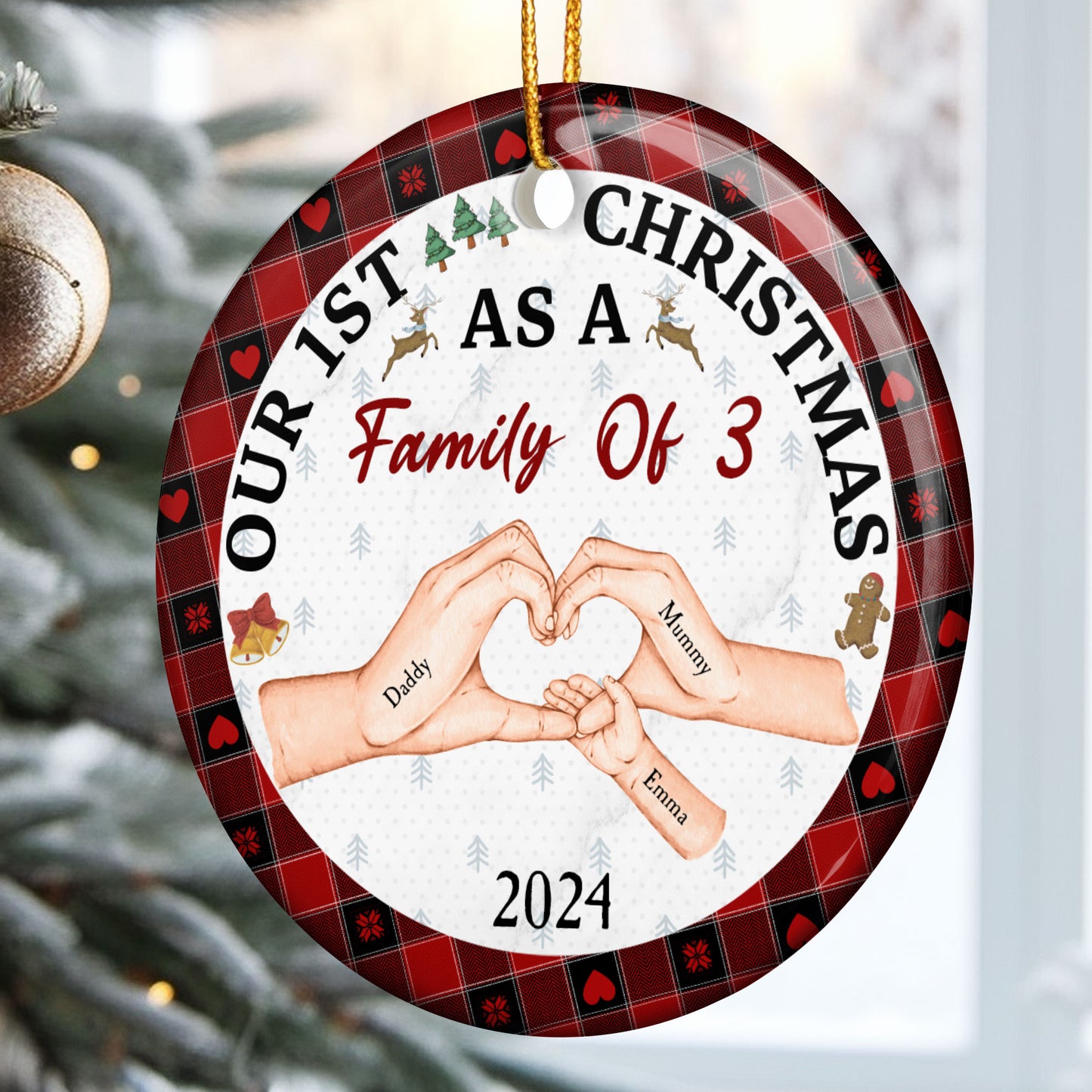 First Christmas As A Family Of Three - Personalized Ceramic Ornament