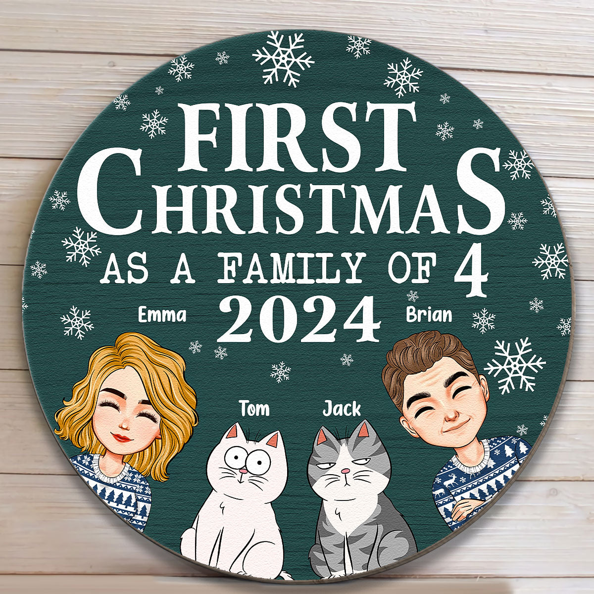 First Christmas As A Family With Cats - Personalized Wood Wreath