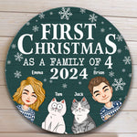 First Christmas As A Family With Cats - Personalized Wood Wreath