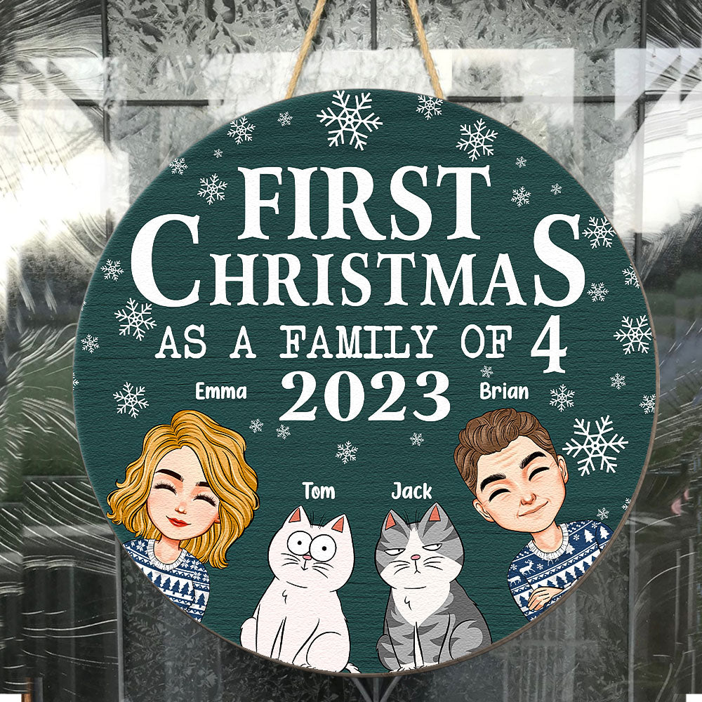 First Christmas As A Family With Cats - Personalized Wood Wreath