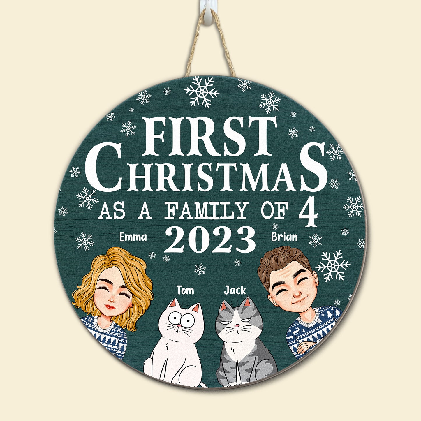 First Christmas As A Family With Cats - Personalized Wood Wreath
