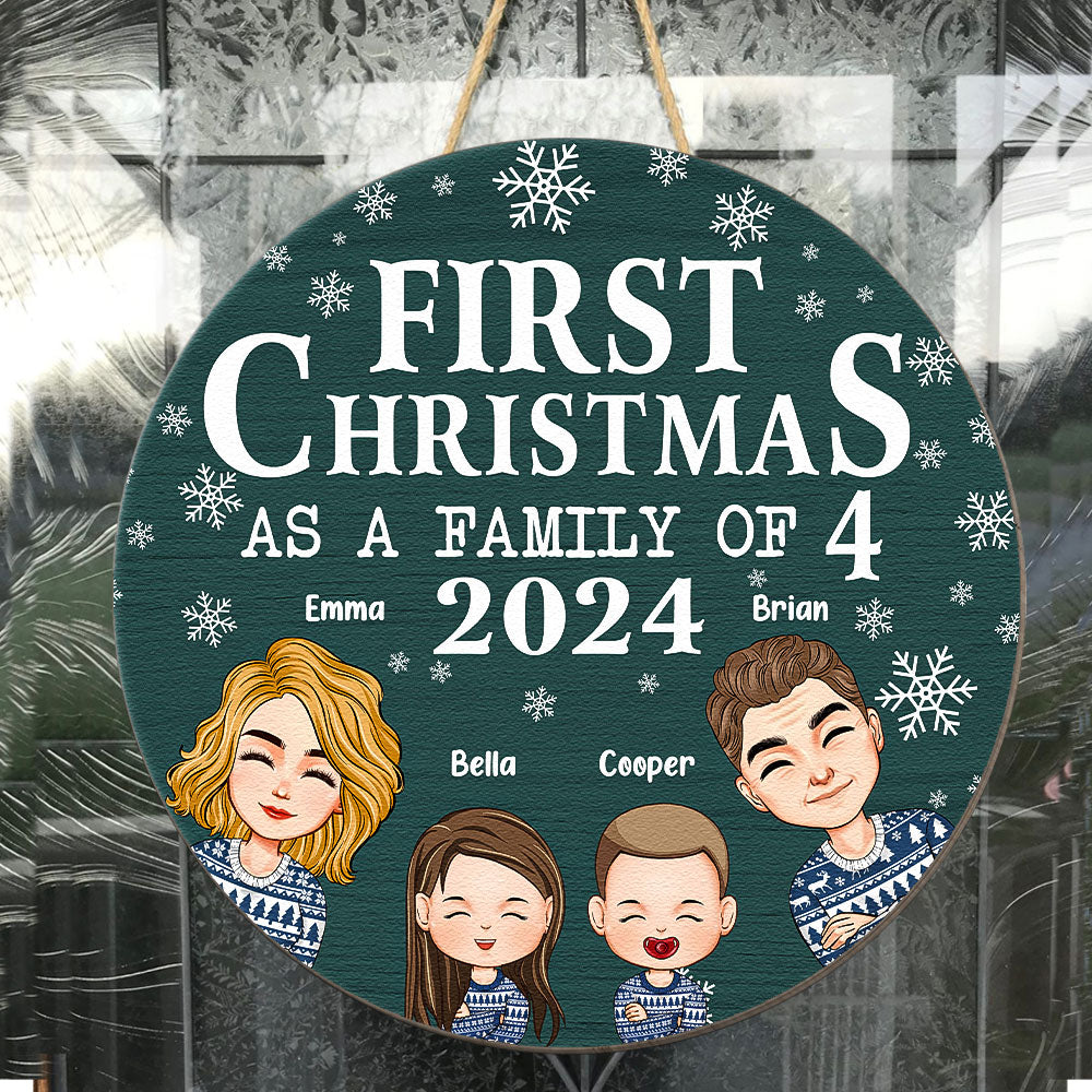 First Christmas As A Family With Children - Personalized Wood Wreath