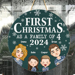 First Christmas As A Family With Children - Personalized Wood Wreath