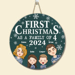 First Christmas As A Family With Children - Personalized Wood Wreath