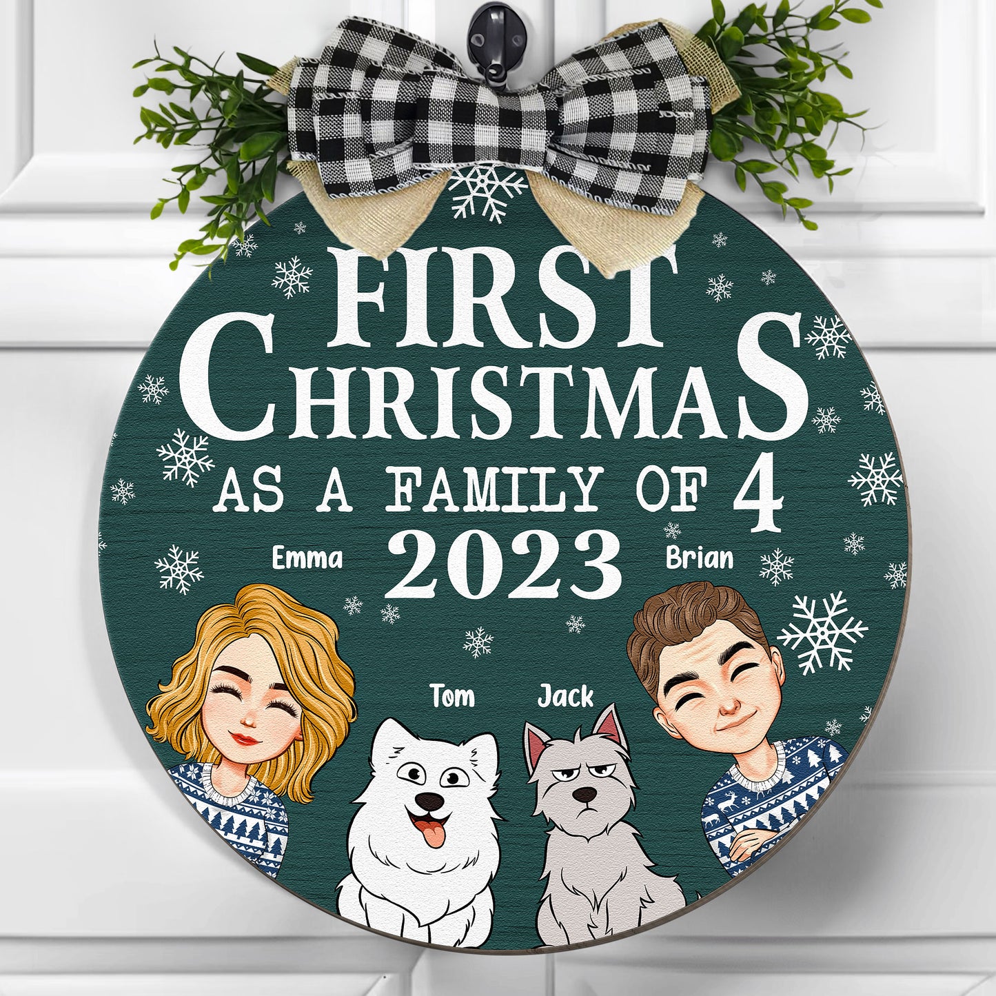 First Christmas As A Family With The Dogs - Personalized Wood Wreath