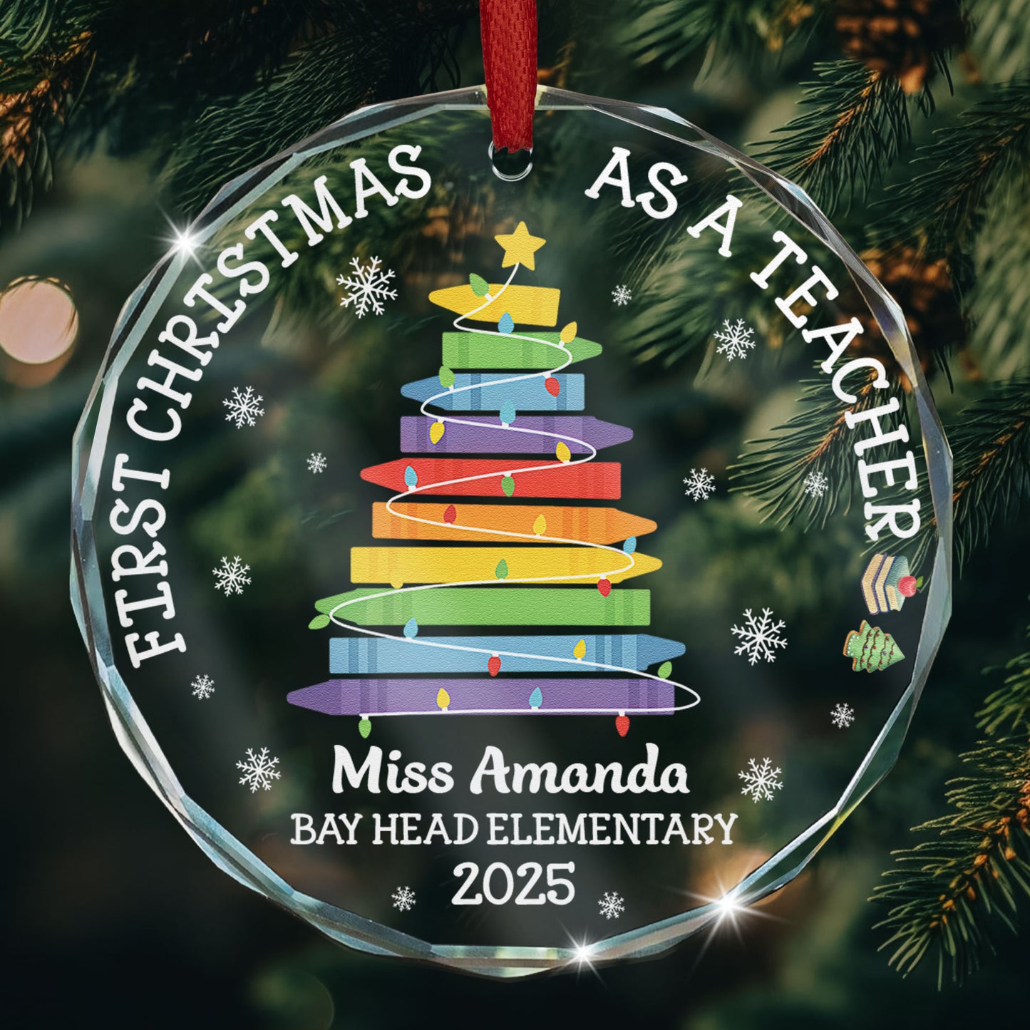 First Christmas As A Teacher - Personalized Glass Ornament