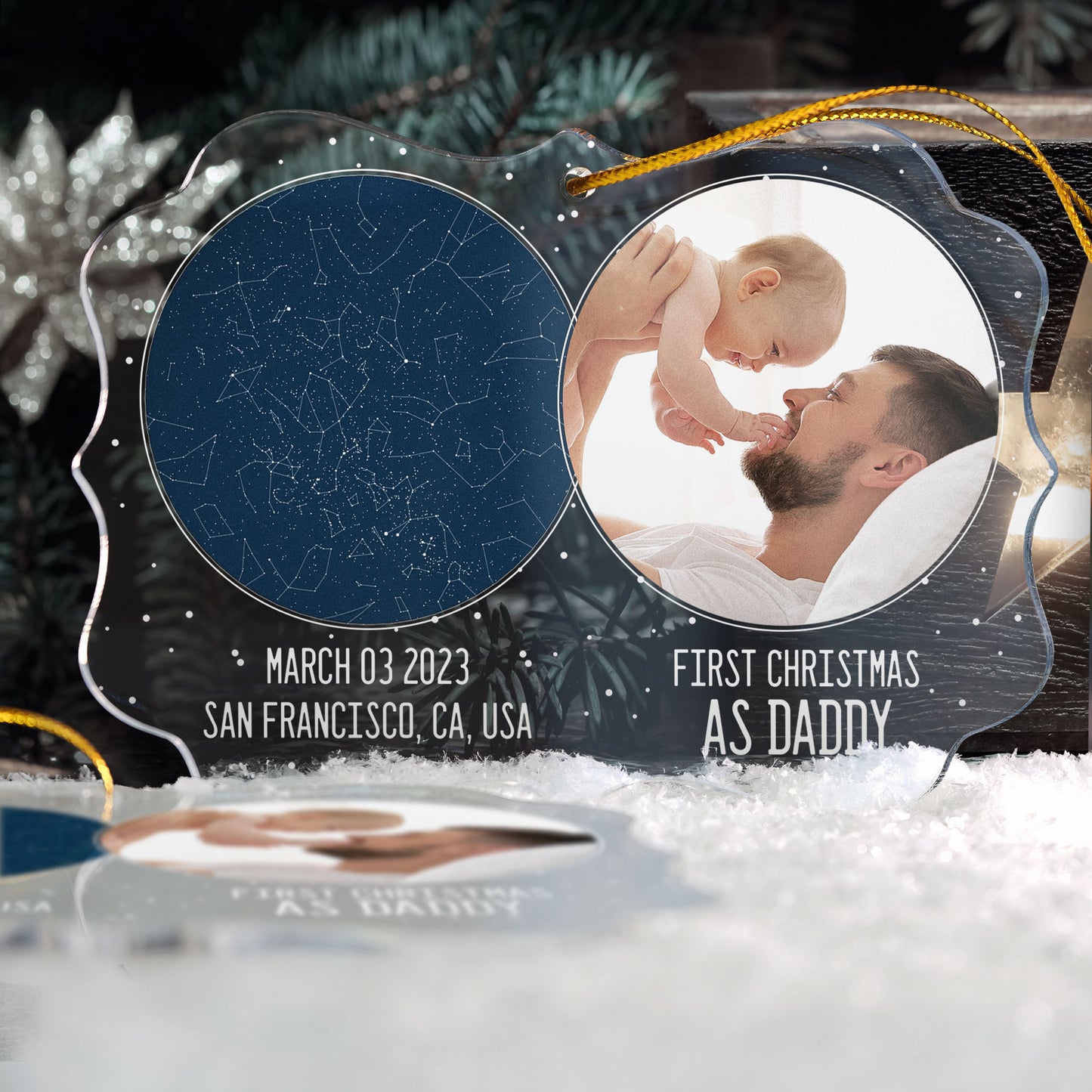 First Christmas As Daddy - Personalized Photo Acrylic Ornament