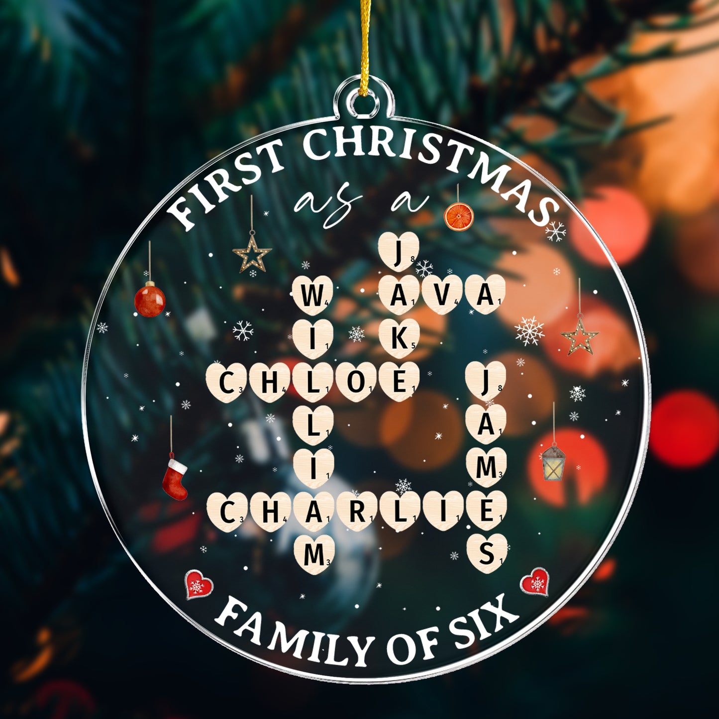 First Christmas As Family Scrabble Name - Personalized Acrylic Ornament