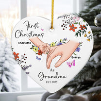 First Christmas As Grandma - Personalized Heart Shaped Ceramic Ornament