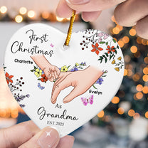 First Christmas As Grandma - Personalized Heart Shaped Ceramic Ornament
