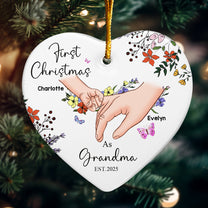First Christmas As Grandma - Personalized Heart Shaped Ceramic Ornament