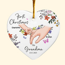 First Christmas As Grandma - Personalized Heart Shaped Ceramic Ornament