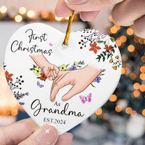 First Christmas As Grandma - Personalized Heart Shaped Ceramic Ornament