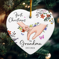 First Christmas As Grandma - Personalized Heart Shaped Ceramic Ornament