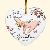 First Christmas As Grandma - Personalized Heart Shaped Ceramic Ornament