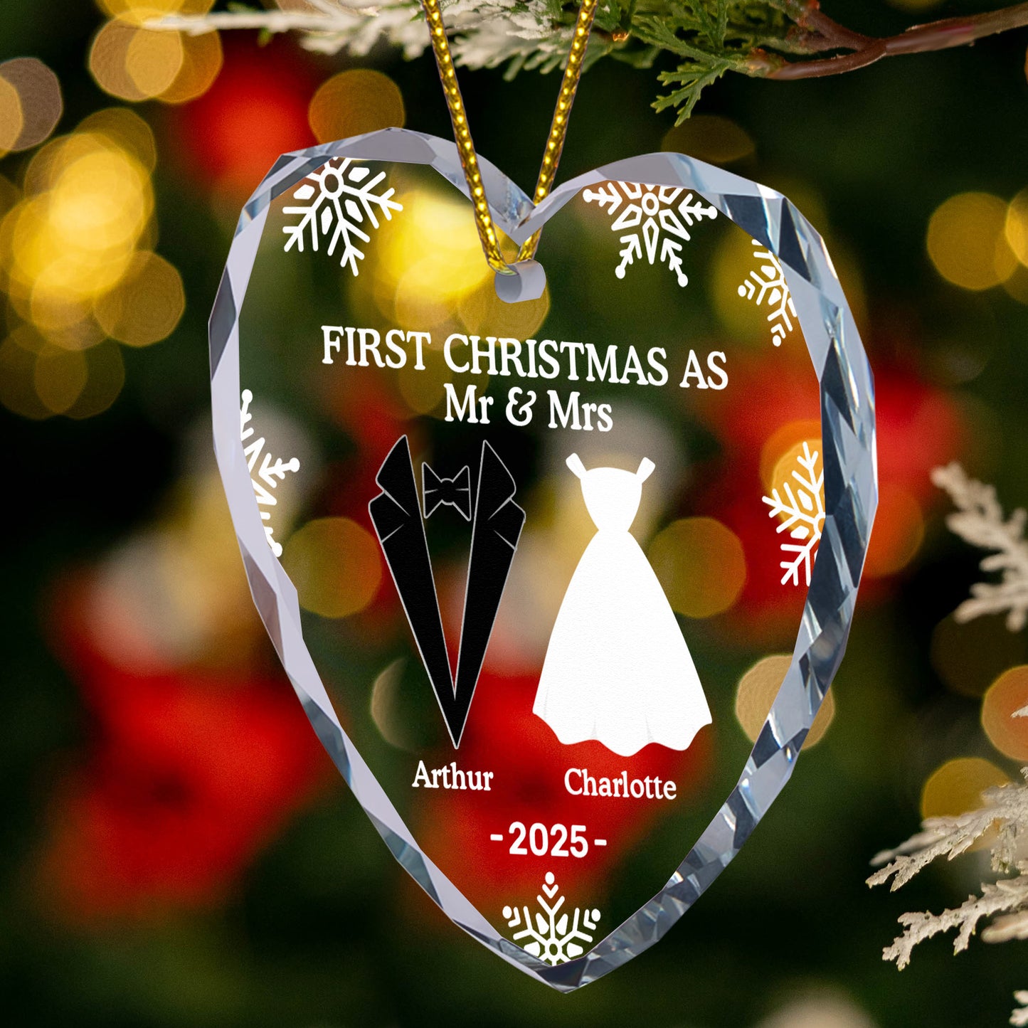 First Christmas As Married Couples - Personalized Heart Glass Ornament