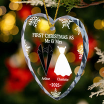 First Christmas As Married Couples - Personalized Heart Glass Ornament