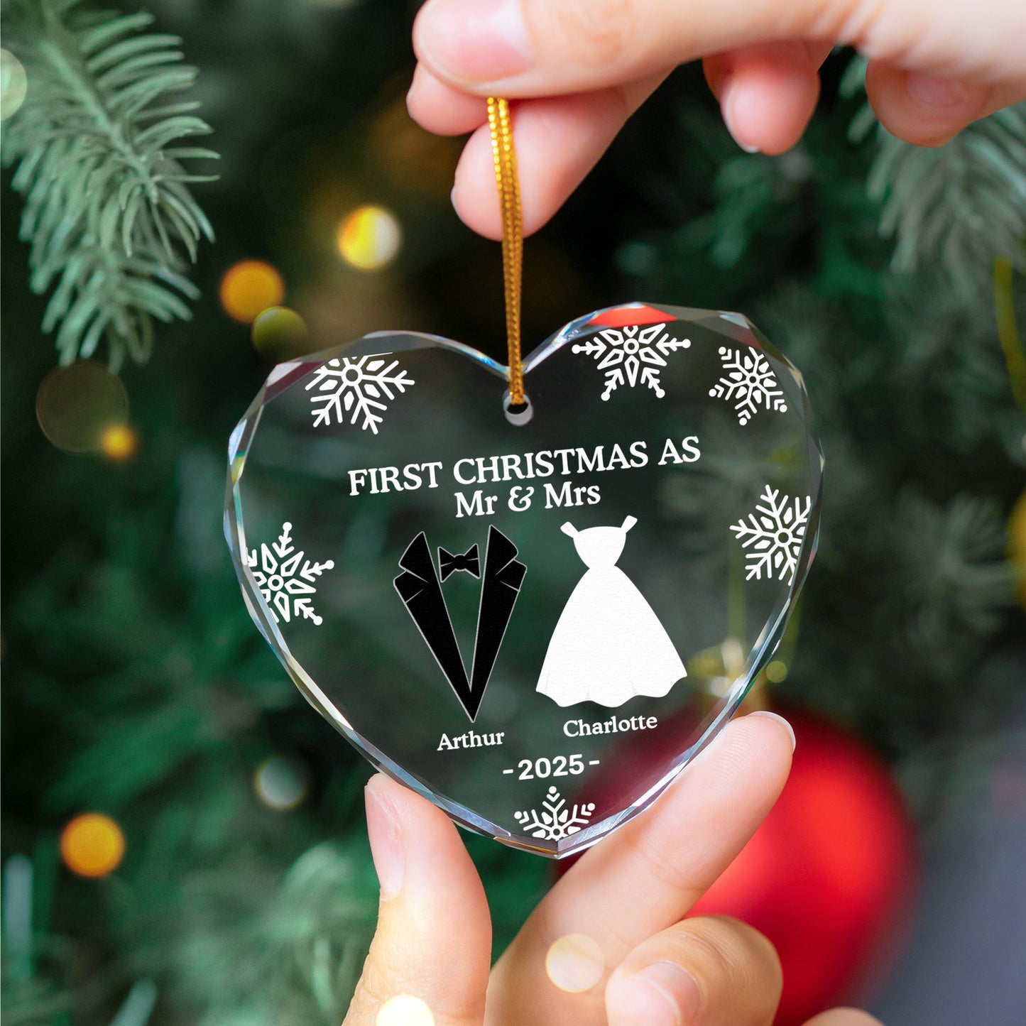 First Christmas As Married Couples - Personalized Heart Glass Ornament