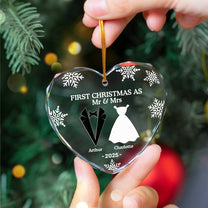 First Christmas As Married Couples - Personalized Heart Glass Ornament