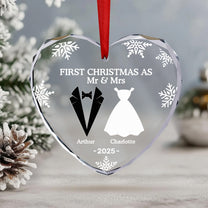 First Christmas As Married Couples - Personalized Heart Glass Ornament