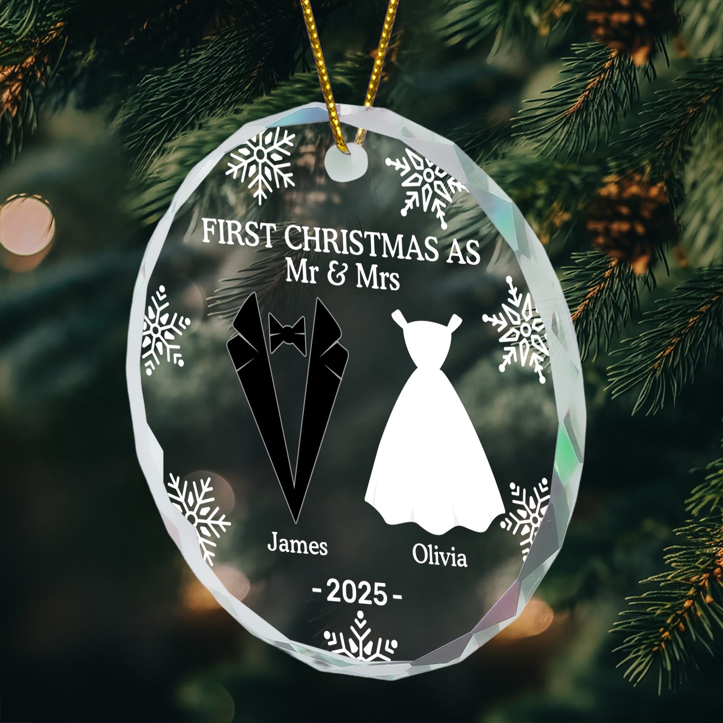 First Christmas As Married Couples - Personalized Glass Ornament