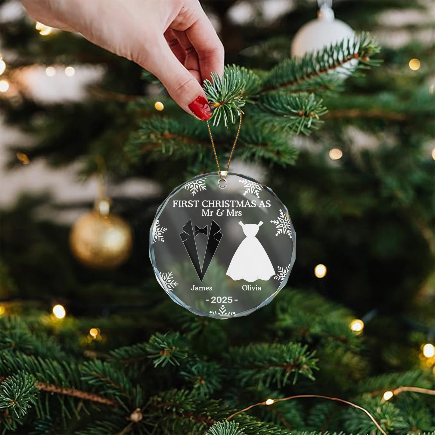First Christmas As Married Couples - Personalized Glass Ornament
