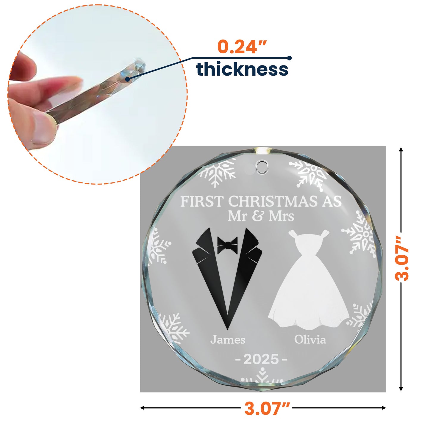 First Christmas As Married Couples - Personalized Glass Ornament