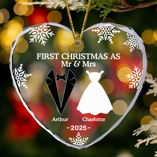 First Christmas As Married Couples - Personalized Heart Glass Ornament
