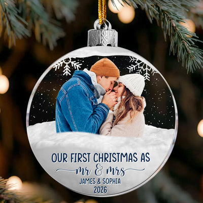 First Christmas As Mr & Mrs Christmas Globe - Personalized Acrylic Photo Ornament