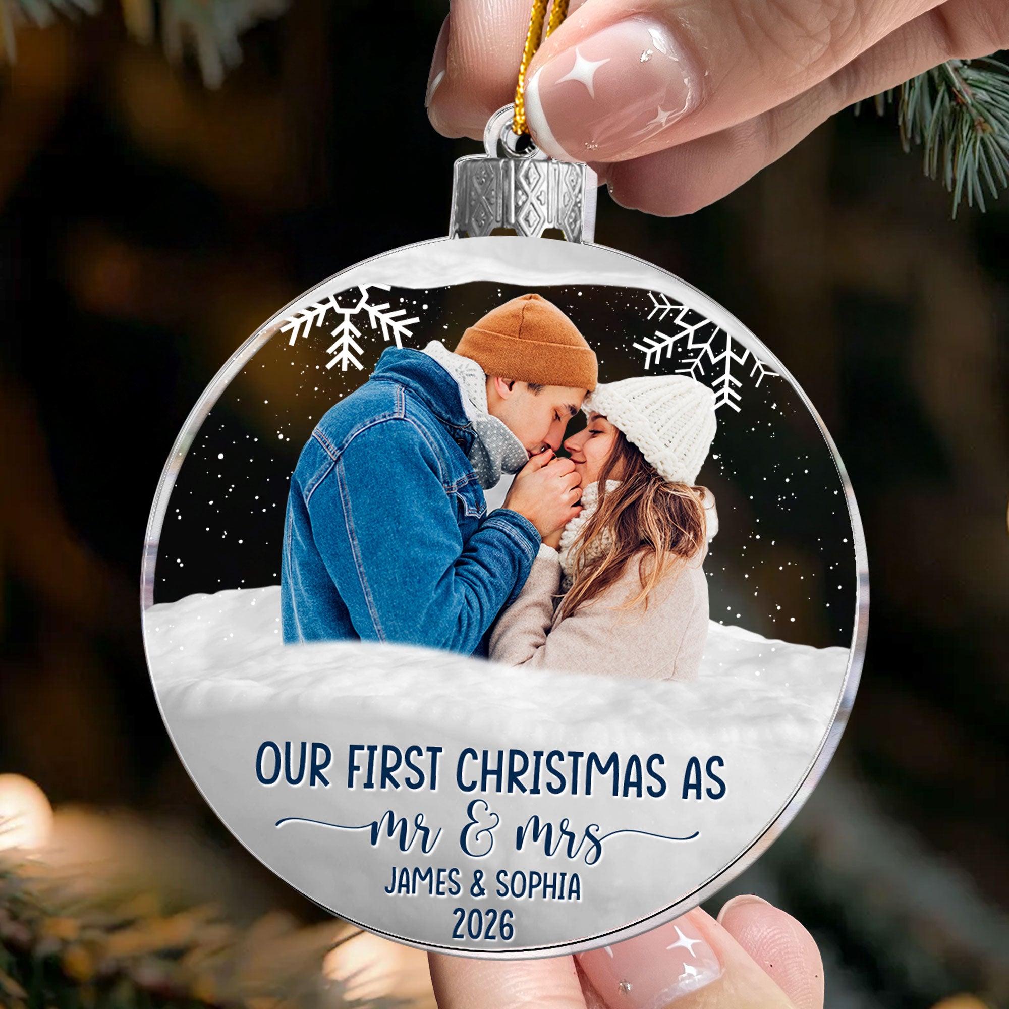 First Christmas As Mr & Mrs Christmas Globe - Personalized Acrylic Photo Ornament