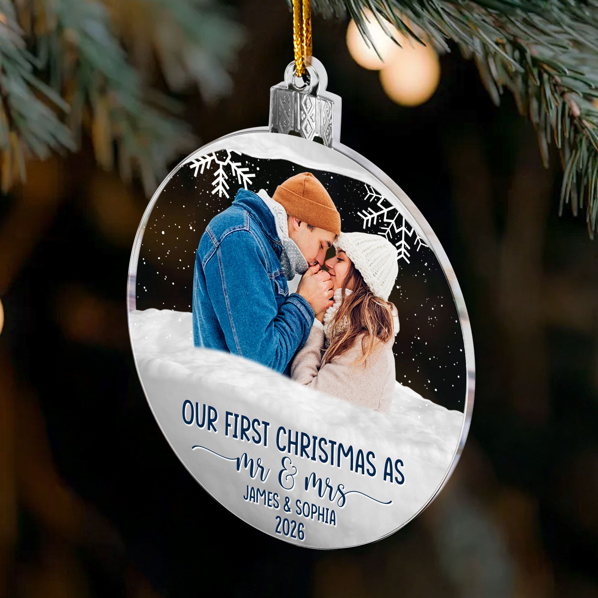 First Christmas As Mr & Mrs Christmas Globe - Personalized Acrylic Photo Ornament