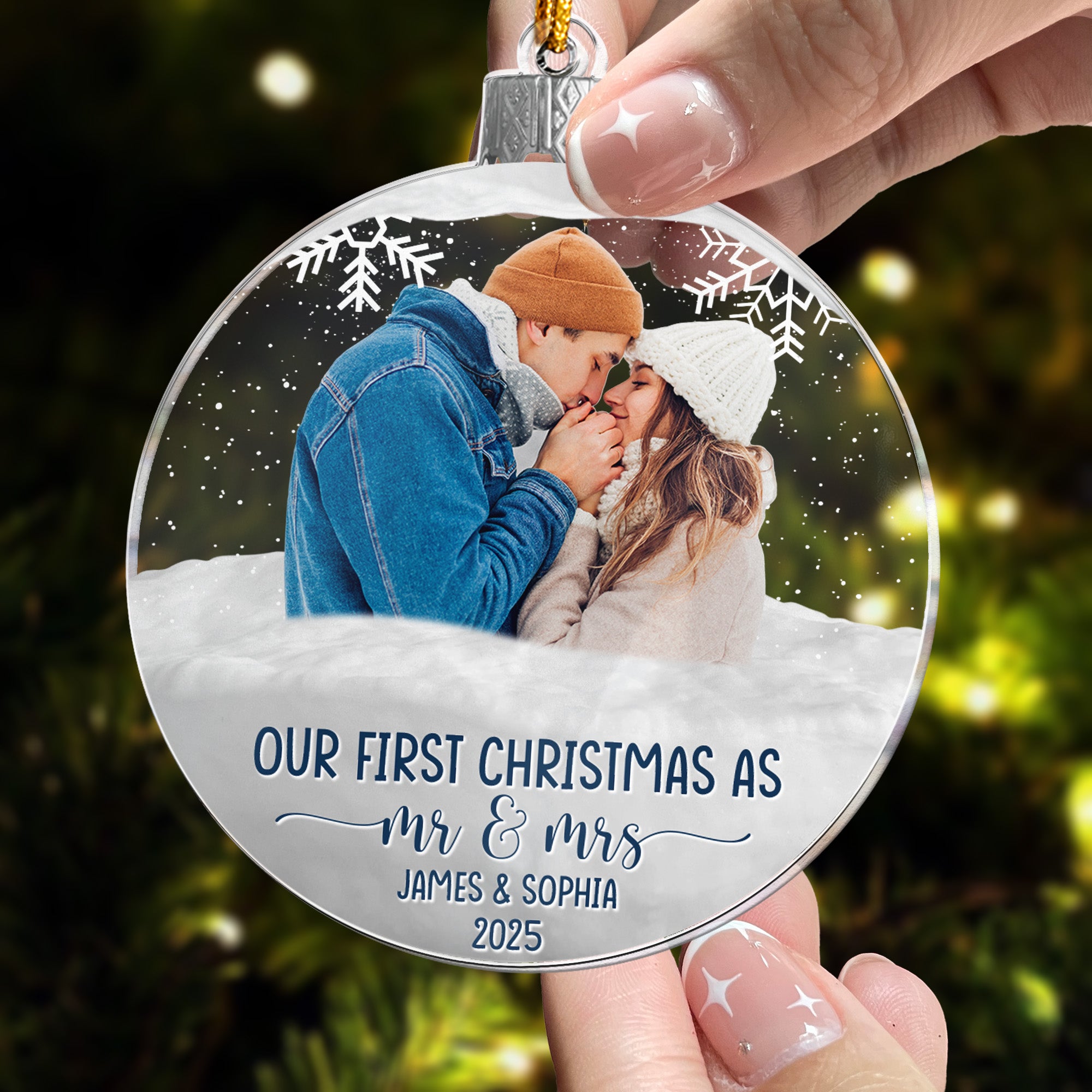 First Christmas As Mr & Mrs Christmas Globe - Personalized Acrylic Photo Ornament