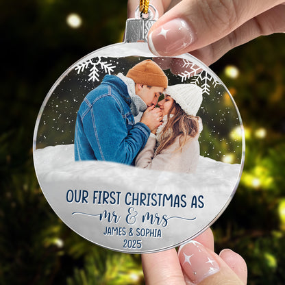 First Christmas As Mr & Mrs Christmas Globe - Personalized Acrylic Photo Ornament