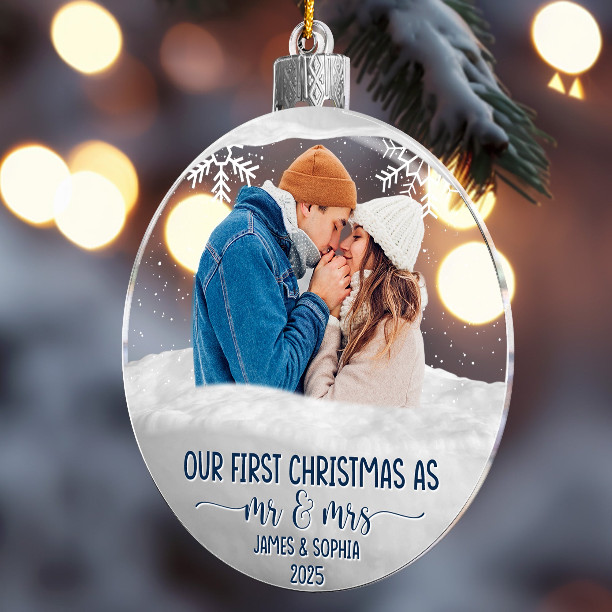 First Christmas As Mr & Mrs Christmas Globe - Personalized Acrylic Photo Ornament