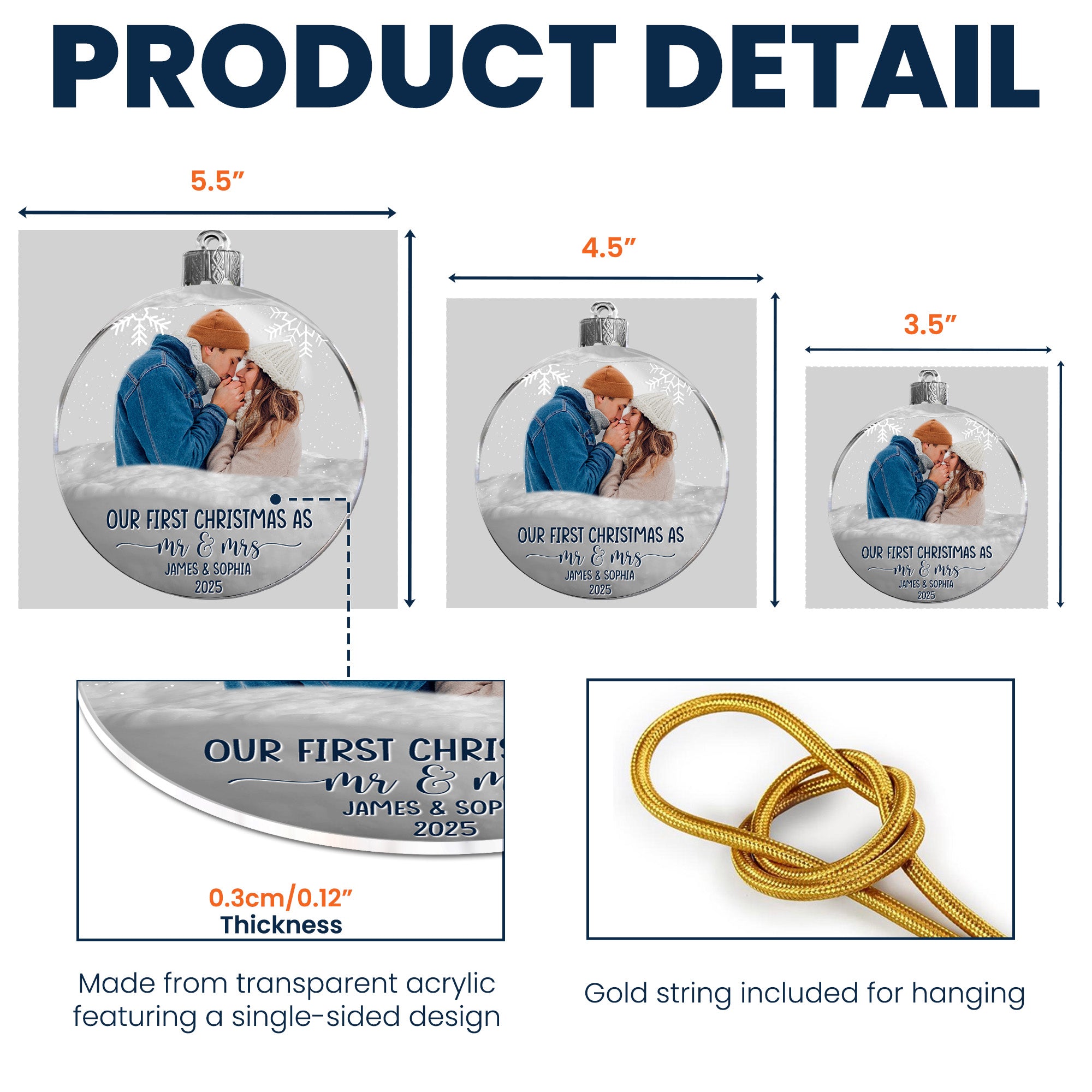 First Christmas As Mr & Mrs Christmas Globe - Personalized Acrylic Photo Ornament