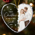 First Christmas As Mr & Mrs Custom Photo Watercolor Art Christmas 2026 - Personalized Ornament