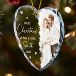 First Christmas As Mr & Mrs Custom Photo Watercolor Art Christmas 2026 - Personalized Ornament
