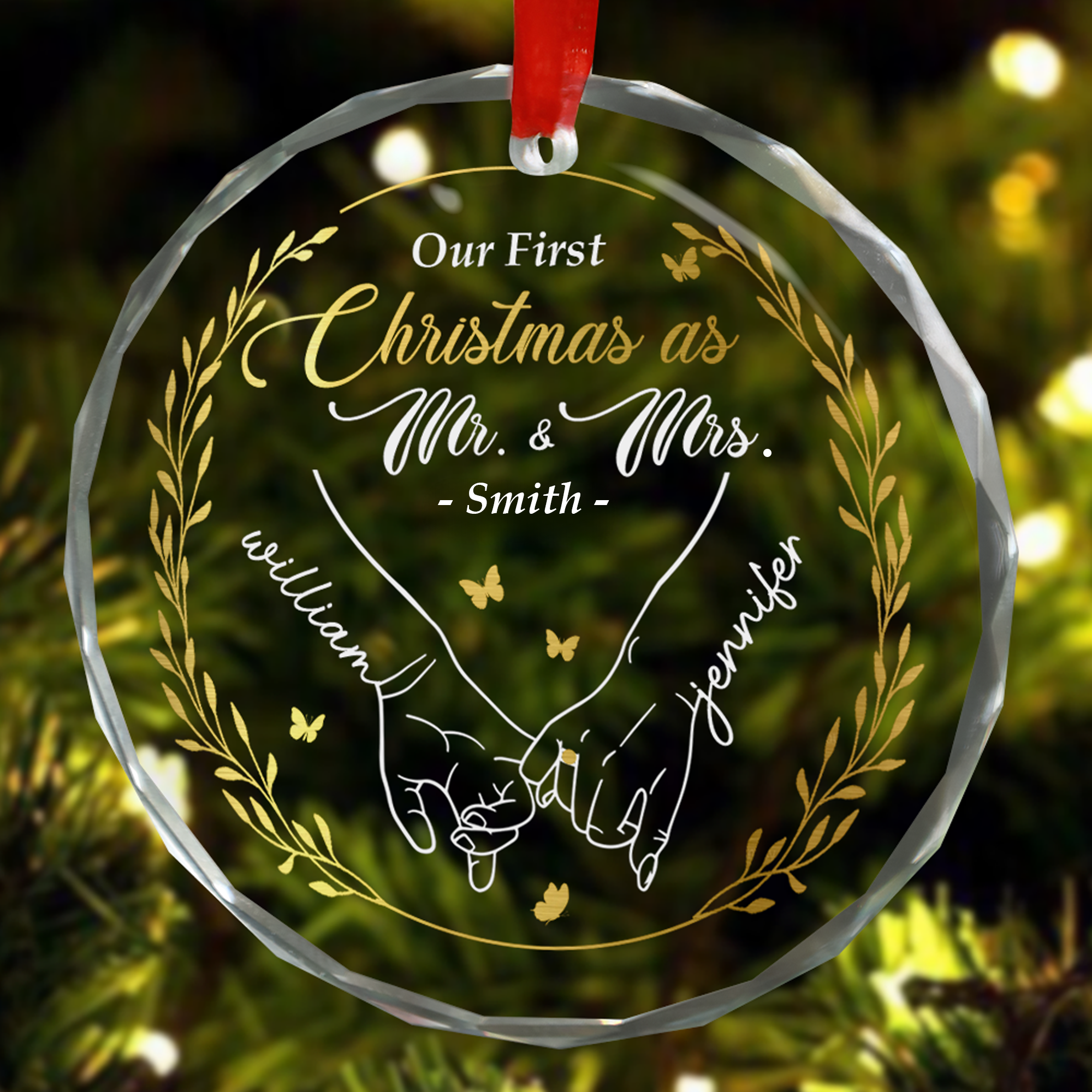 First Christmas As Mr. & Mrs. - Personalized Glass Ornament