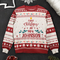 First Christmas As Mrs Newly Married Christmas Gift For Wife - Personalized Ugly Sweater