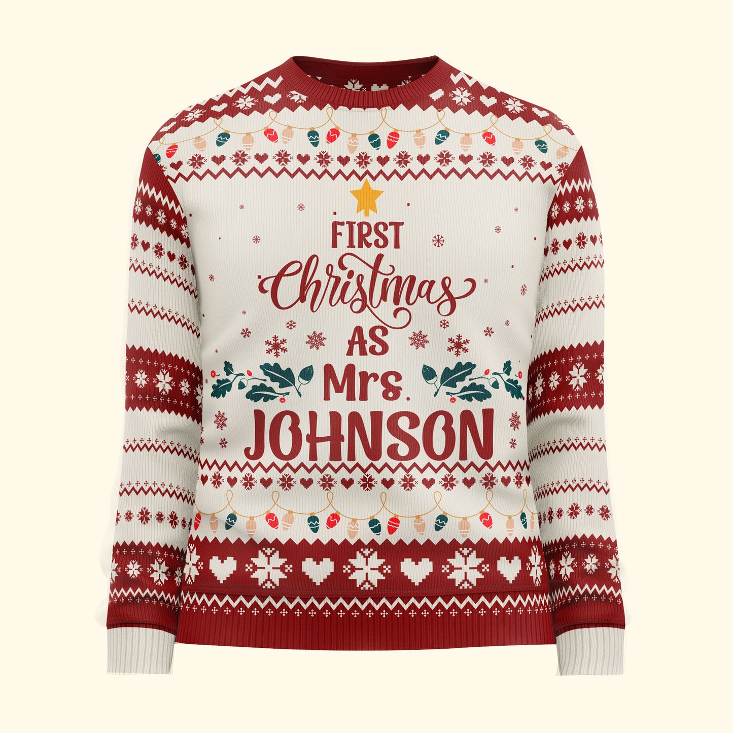 First Christmas As Mrs Newly Married Christmas Gift For Wife - Personalized Ugly Sweater