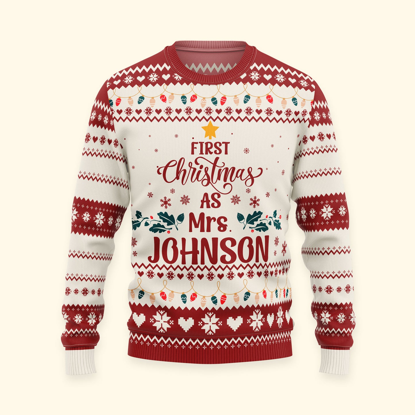 First Christmas As Mrs Newly Married Christmas Gift For Wife - Personalized Ugly Sweater