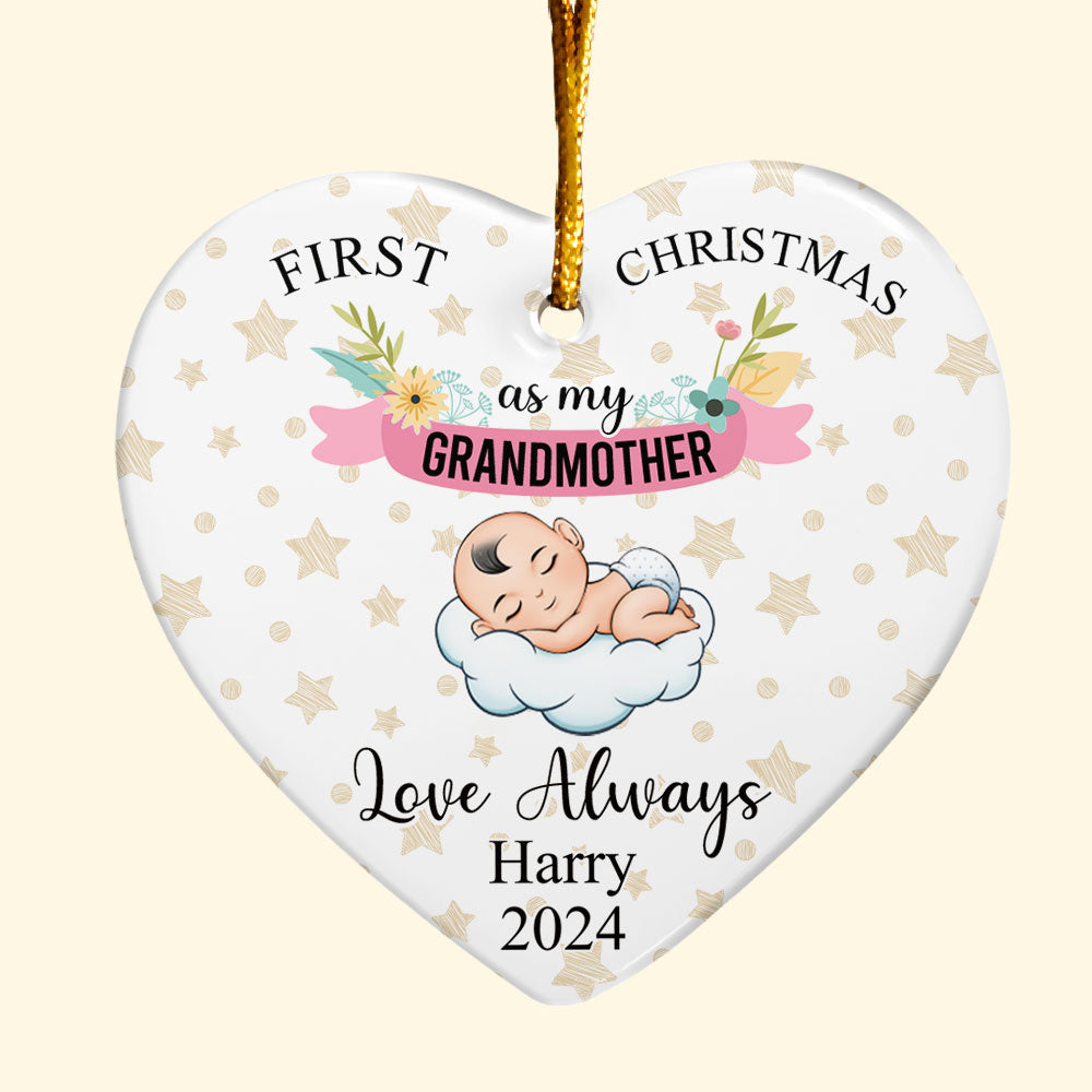 First Christmas As My Grandmother - Personalized Heart Shaped Ceramic Ornament