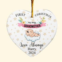 First Christmas As My Grandmother - Personalized Heart Shaped Ceramic Ornament