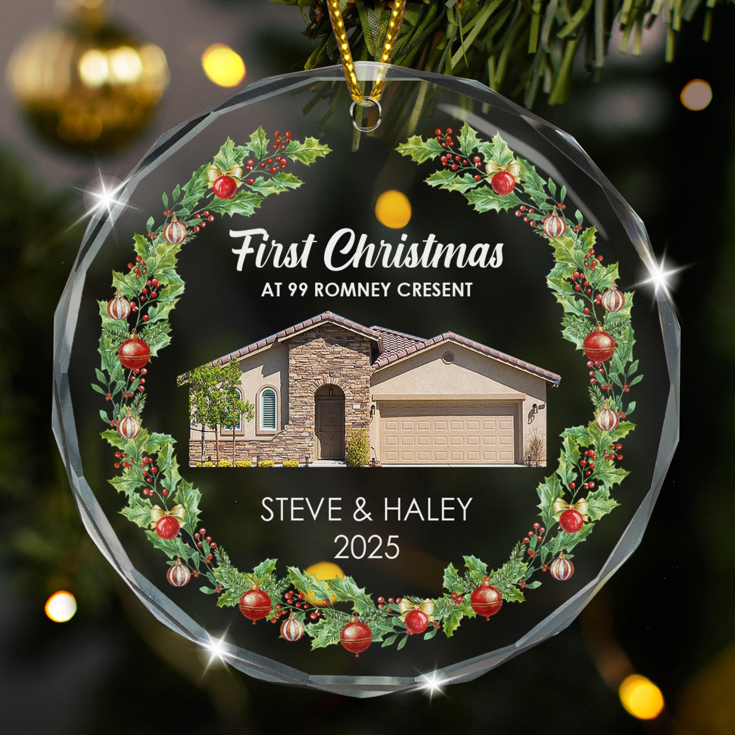 First Christmas At New House - Personalized Glass Photo Ornament