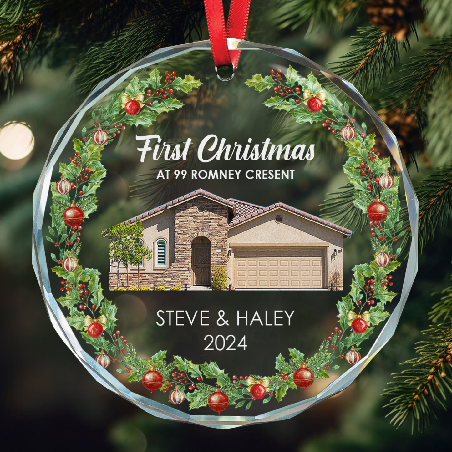 First Christmas At New House - Personalized Glass Photo Ornament