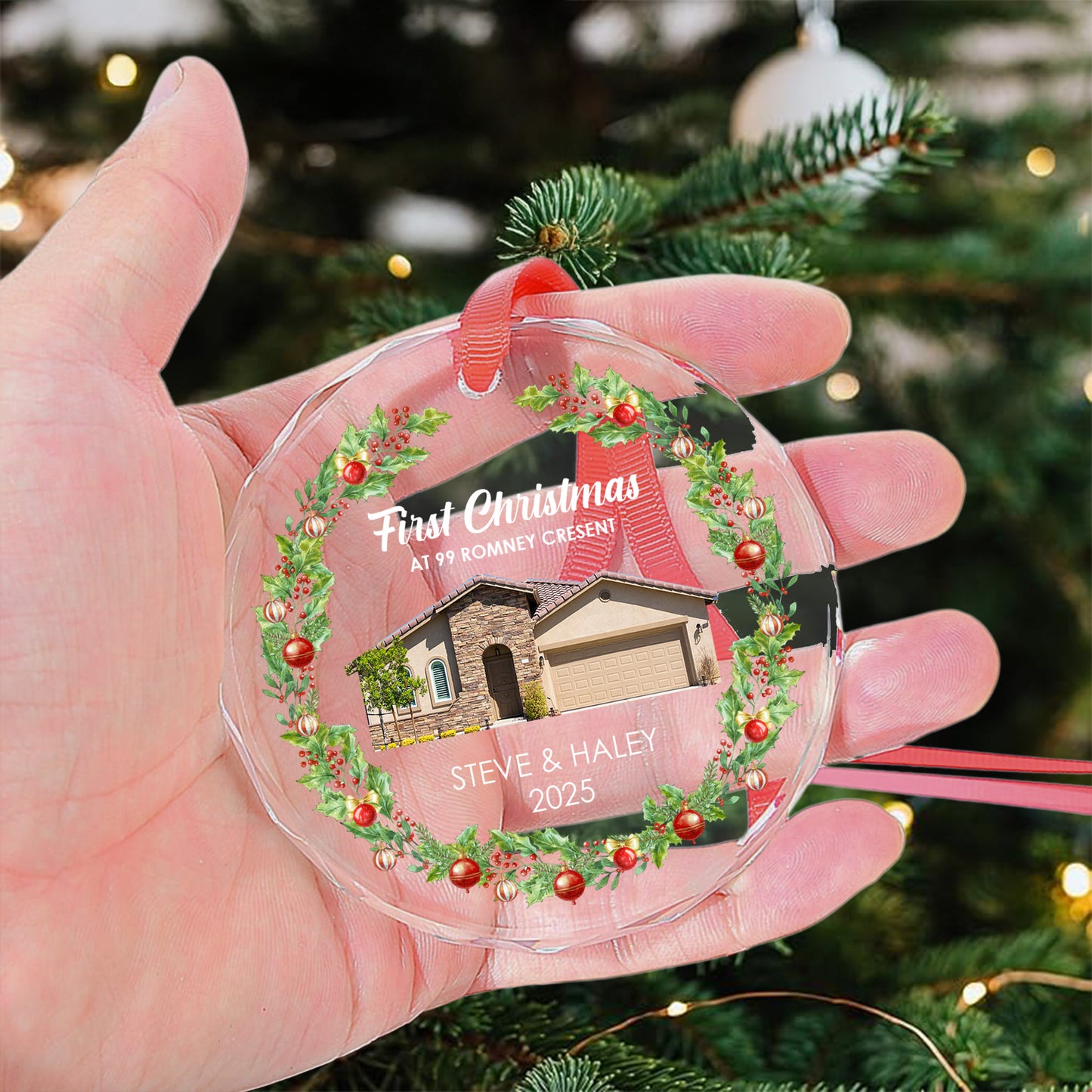 First Christmas At New House - Personalized Glass Photo Ornament